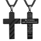 DuoDiner Black Cross Necklace for Men Boys Pendant Chain American Flag Joshua 1:9 Baptism Religious Christian First Communion Co