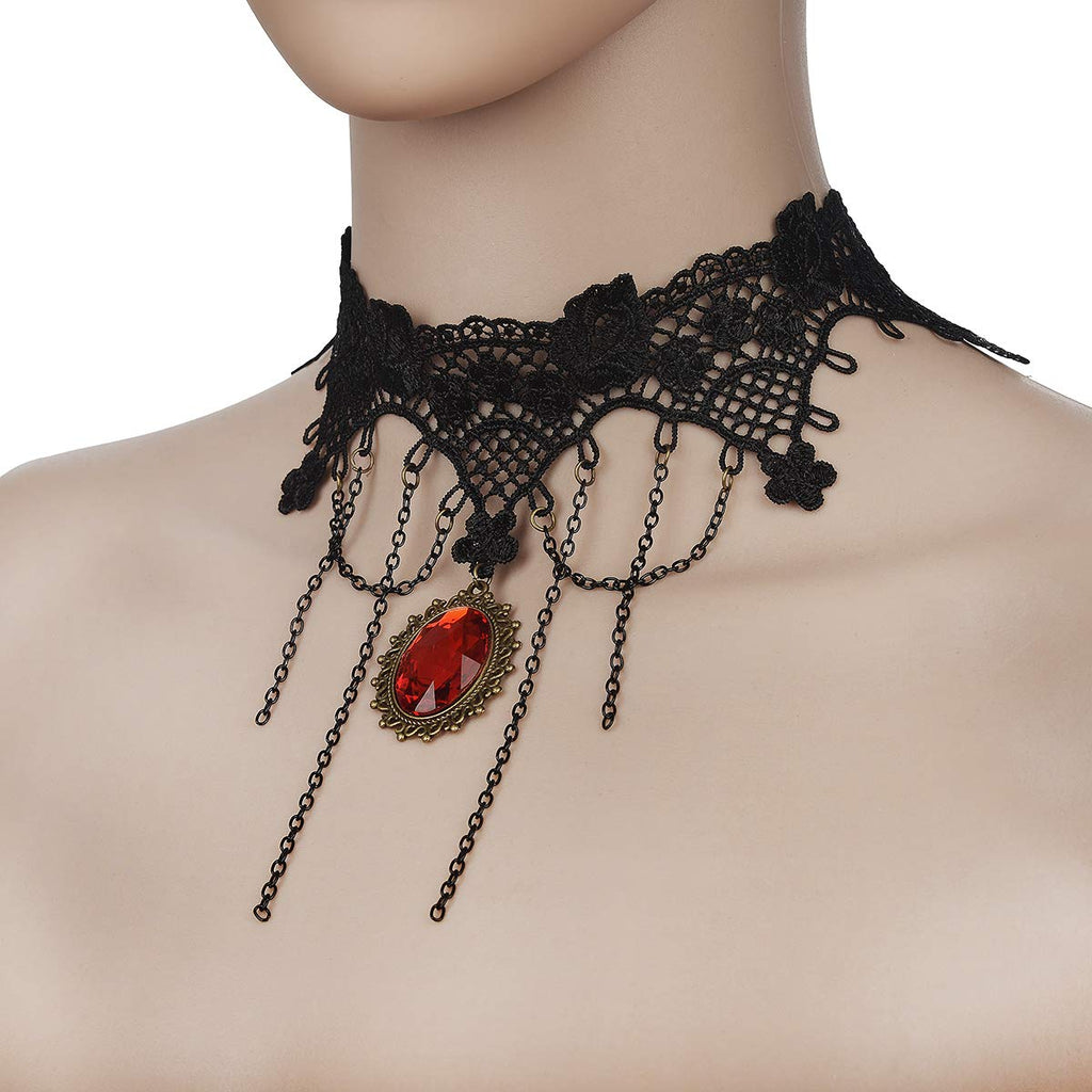 iWenSheng Halloween Costumes Jewelry for Women - Steampunk Black Lace Choker Necklace Gothic Jewelry Accessories, Vampire Choker