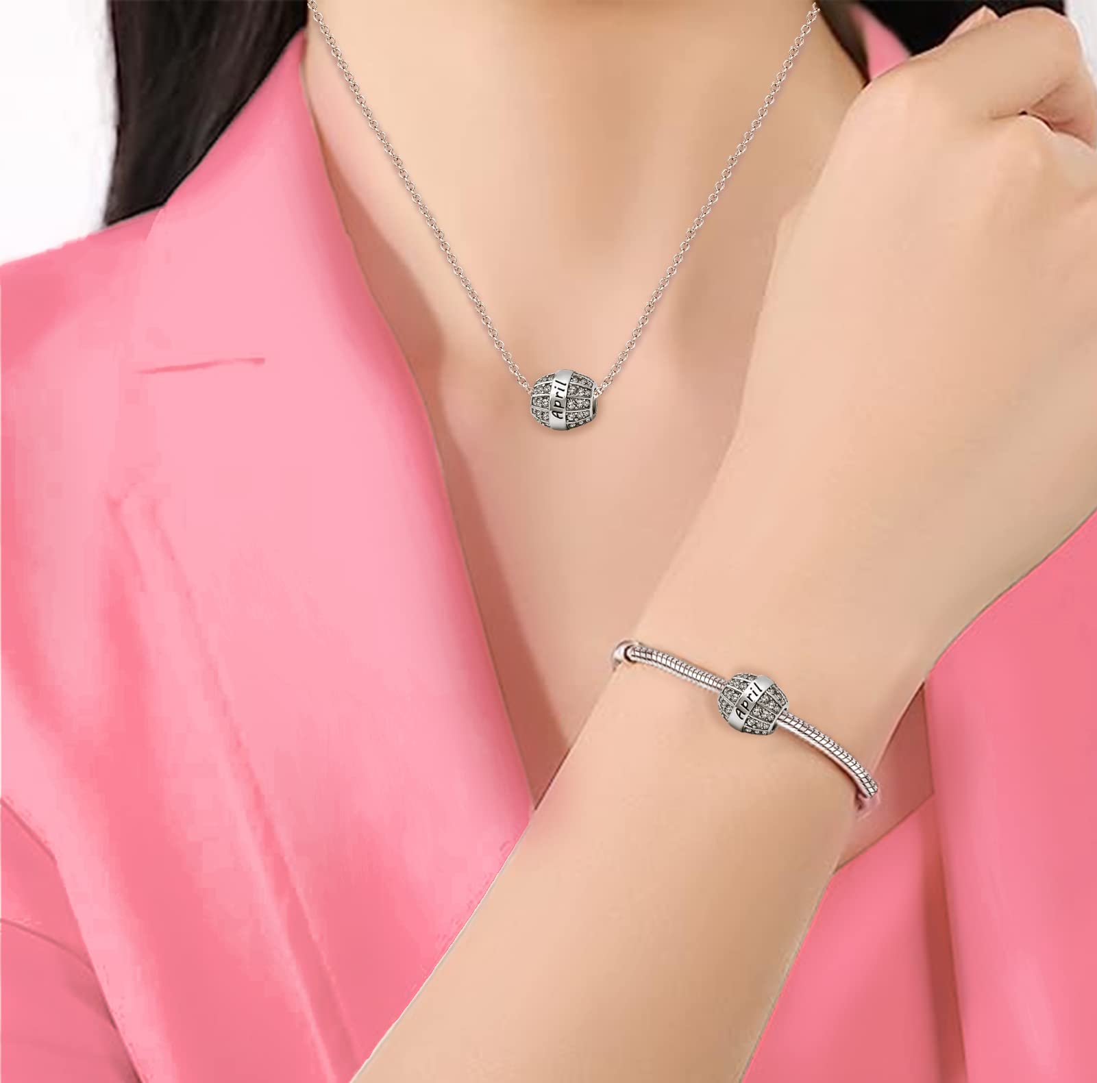 JMQJewelry Mother Daughter Family Thanksgiving Christmas Birthday Birthstone April White Charms For Bracelets Grandma Mom Wife F