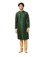 Manyavar MenS Forest Green Buti Printed Kurta Set (2Pcs) (Dark Green,M)