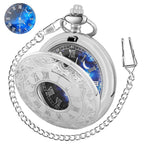 Tiong Vintage Pocket Watch Roman Numerals Scale Blue Starry Night Moon Dial Christmas Graduation Birthday Gifts Fathers Day(Silv