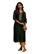 Libas Womens Woven Design Silk Blend Straight Kurta For Women Green