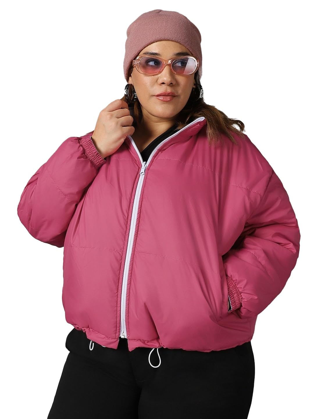 Bewakoof Womens Solid Reversible Oversized Plus Size Jacket_596283_Purple_6XL