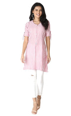 Om Sai Latest Creation Women'S Slub Rayon 3/4 Sleeves Stitched Kurtis (Pink, Large)