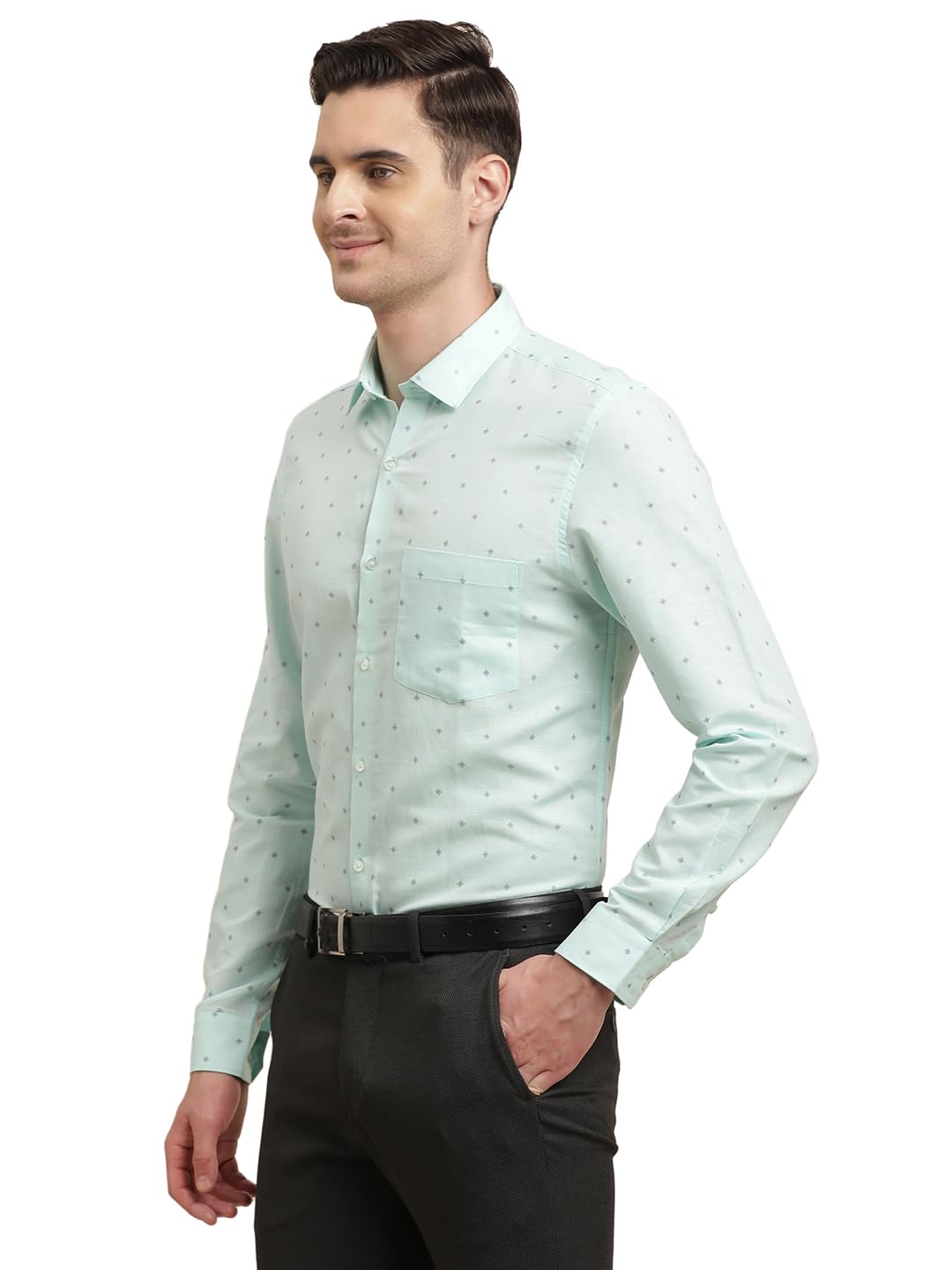 Turtle Men Cotton Linen Regular Fit Sky Blue Printed Formal Shirt