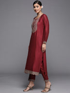 Libas WomenS Silk Embellished Straight Kurta (23518O_Maroon