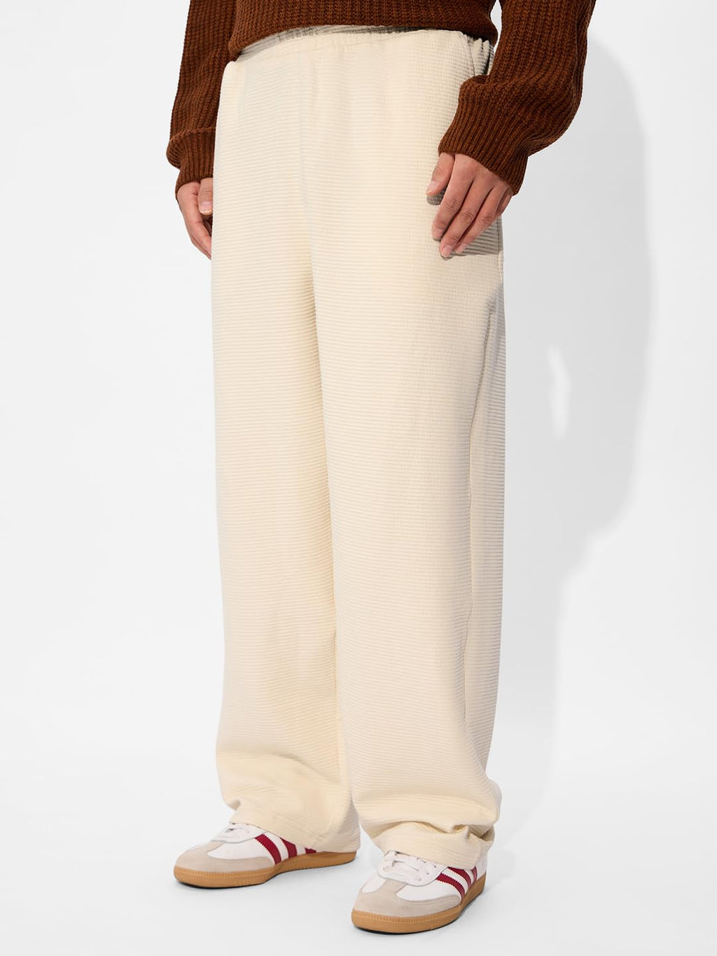 The Souled Store Solids: Off White Mens and Boys Korean Fit Cotton Blend Solid Korean Joggers