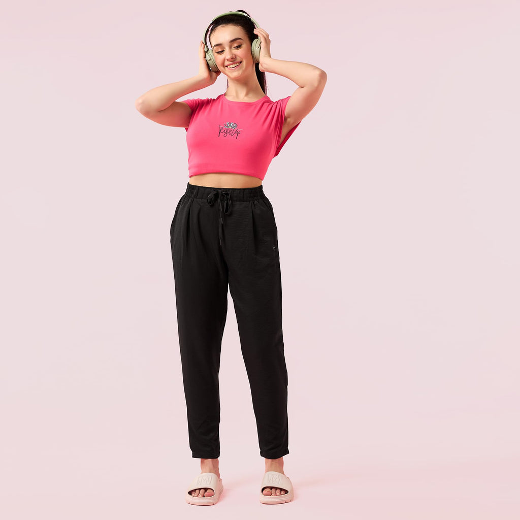 Enamor E407 Womens Pleated Pull-On Pant - Relaxed Fit, Mid Rise, Regular Length