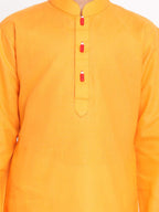 Jbn Creation Boys Orange Cotton Blend Kurta Pyjama And Cap Set