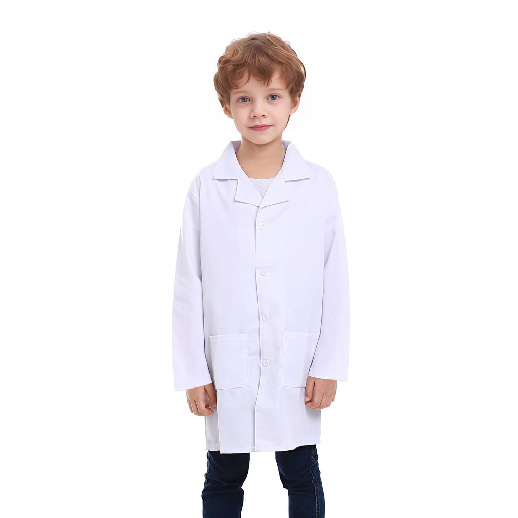 TopTie Kids Lab Coat for School Scientists Halloween Costume-White-10/12