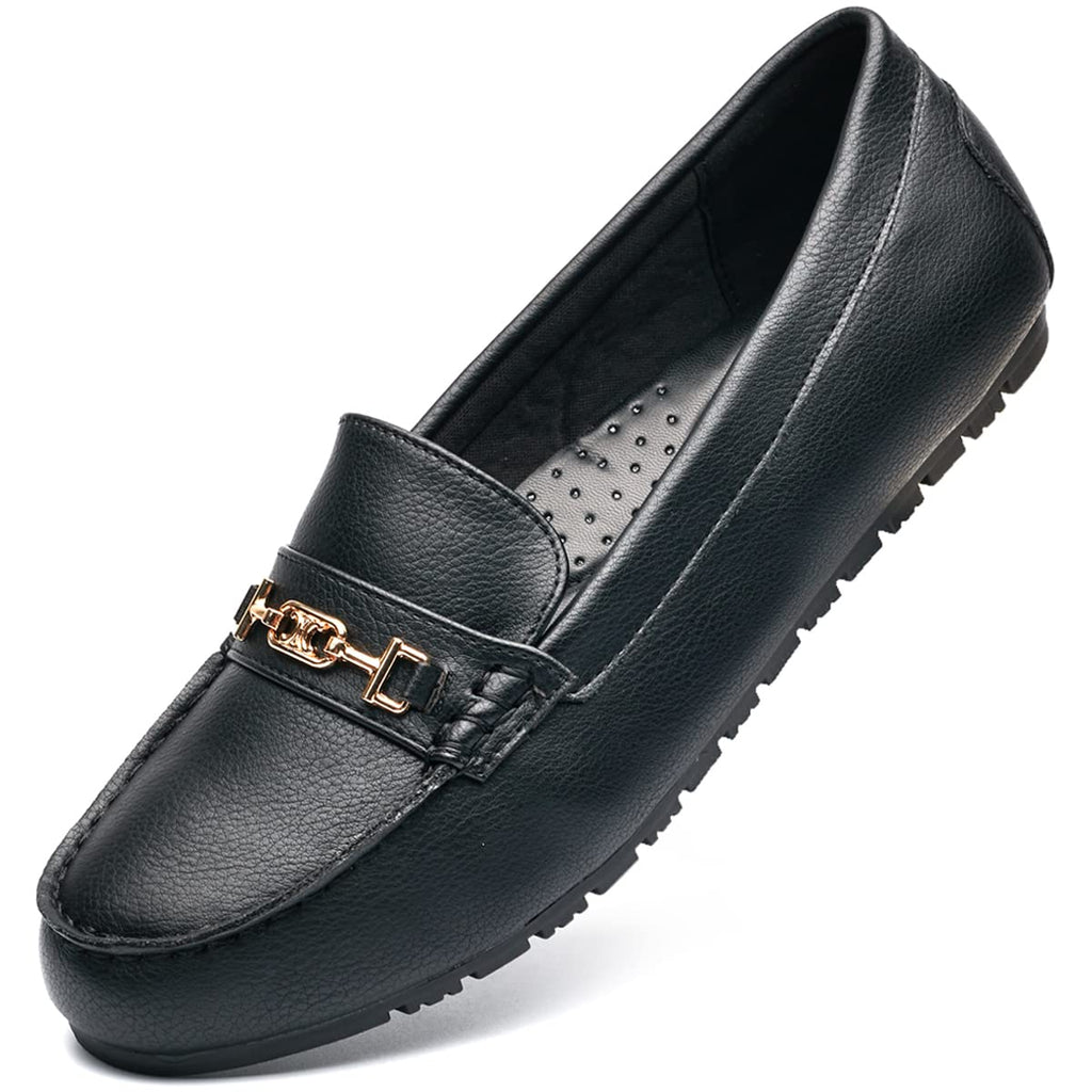 DeYashopin Women's Flats Shoes Leisure Slip On Comfort Boat Shoes PU(Black 10)