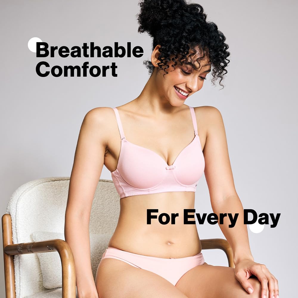 Nykd (Nyb198 Cotton Lightly Padded & Non Wired T-Shirt Bra For Women | Medium Coverage Bra With Soft Detachable Straps | Ideal F