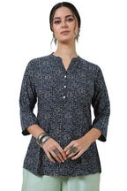 Soch Womens Navy Blue Foil Print Rayon Slub Tunic