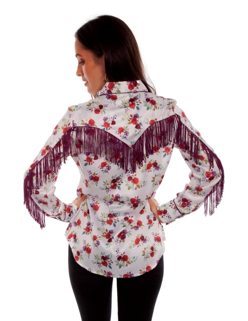 FLORAL BLOUSE WITH BACK FRINGE