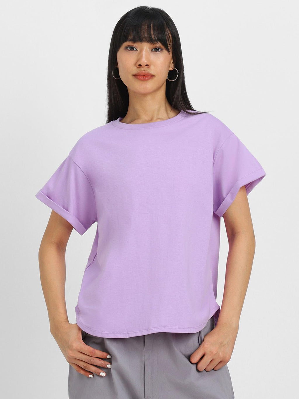 Juneberry Pure 100% Cotton Oversized Loose Baggy Fit Round Neck With Drop Shoulder Lilac & Maroon & Black Half Sleeves Boyfriend