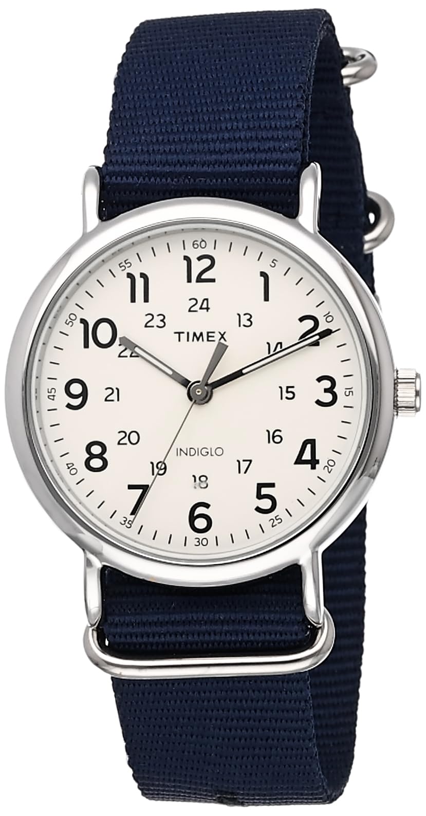 Timex Men's Weekender 40mm Watch - Silver-Tone Case Cream Dial with Blue Fabric Slip-Thru Strap