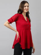 Toochki Womens Red Georgette Solid High Low Western Top | Winter Top | Western Top | Top for Women | Latest Women Top | Trendy