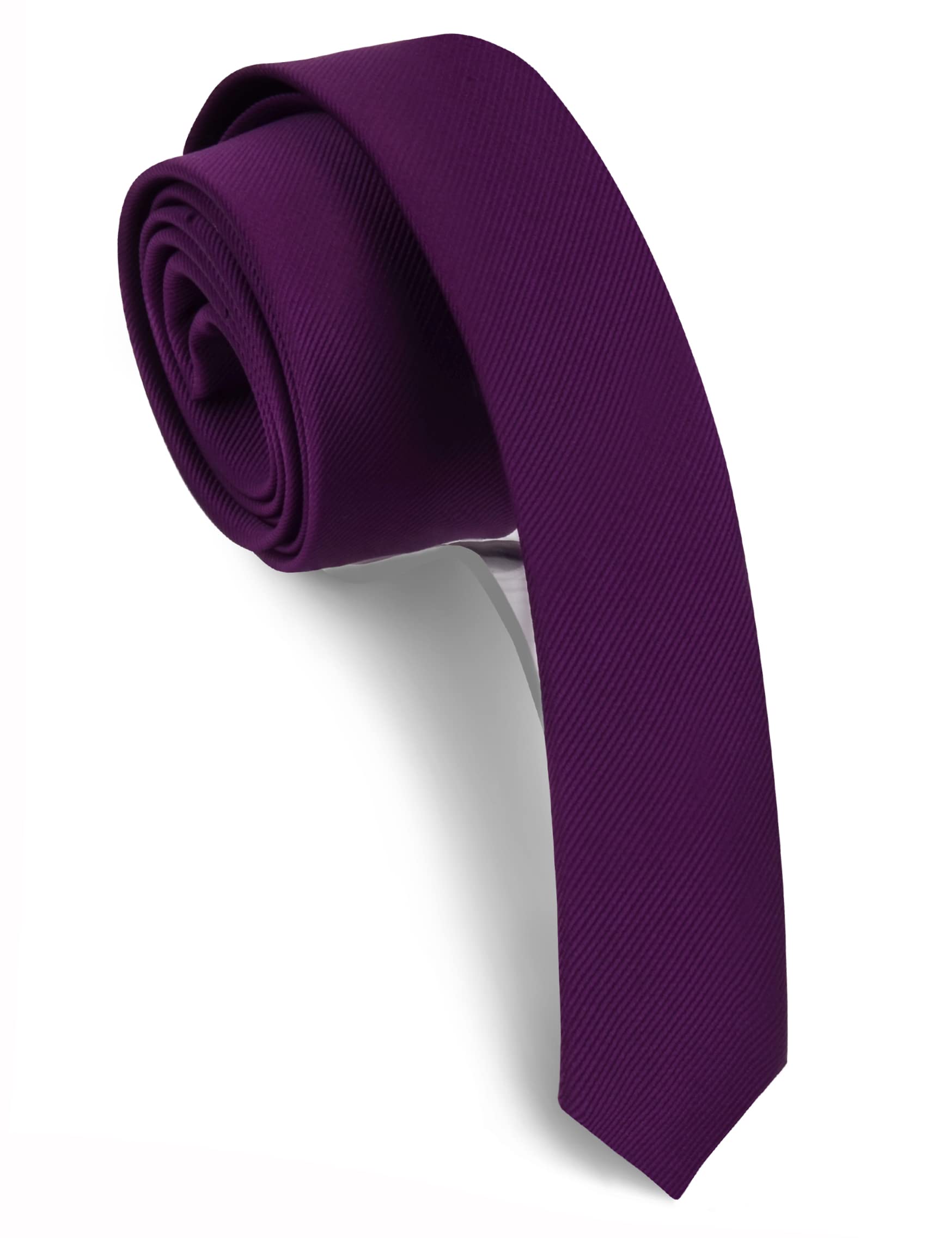 GUSLESON Dark Purple Tie Solid Skinny Ties For Men Wedding Slim Necktie (0801-04)