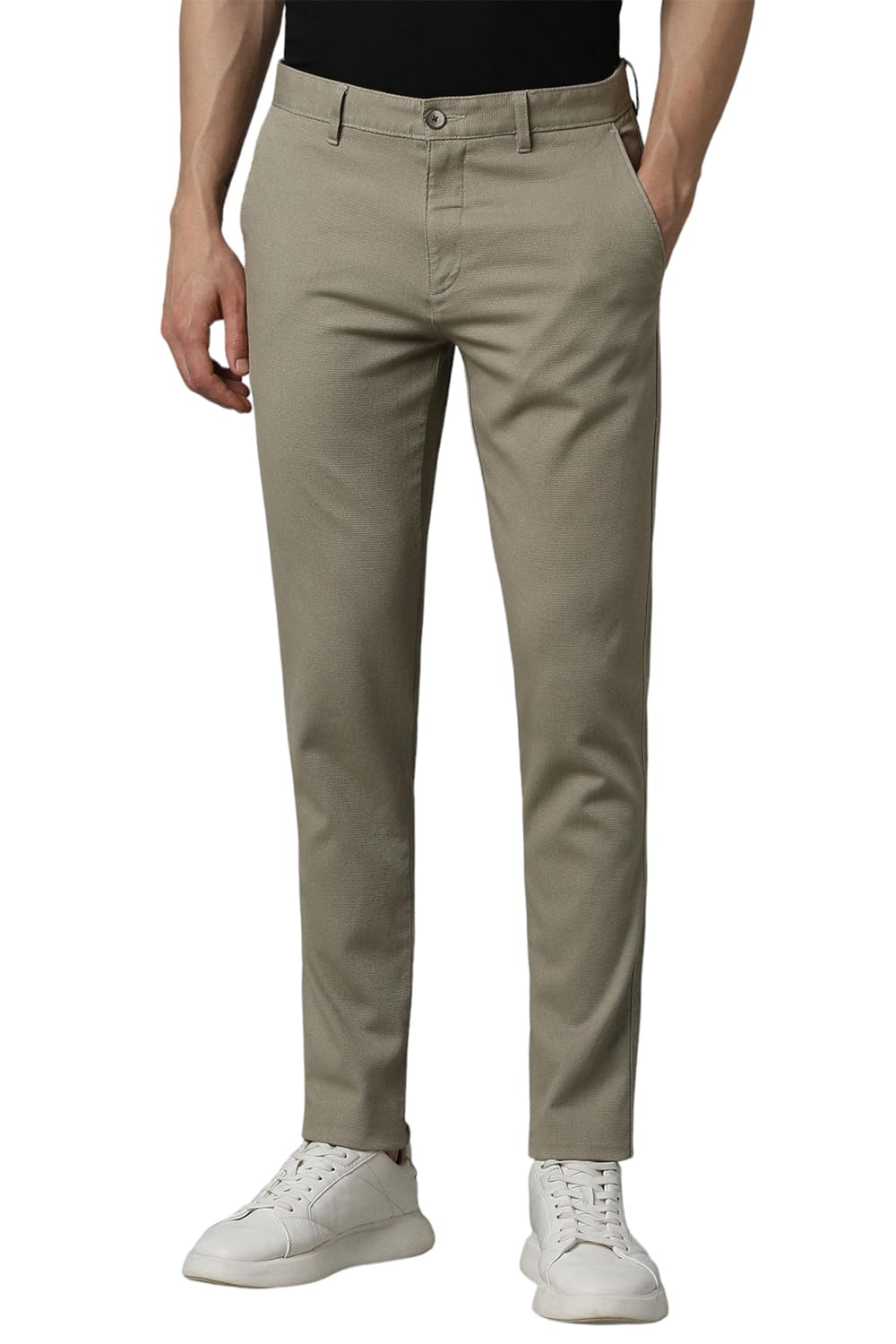 Men Brown Smart Fit Textured Flat Front Casual Trousers