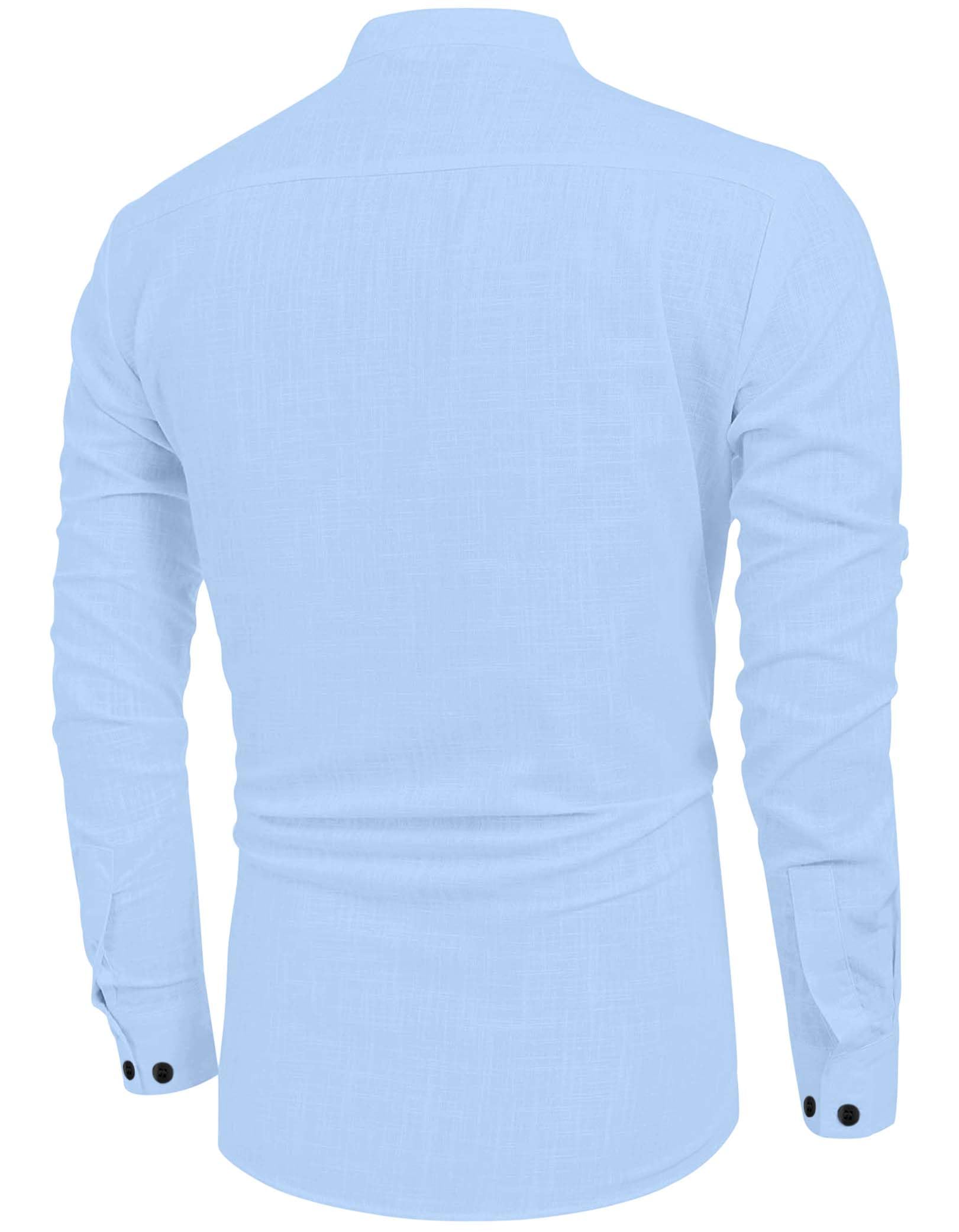 Zartha MenS Regular Fit Solid Pattern Cotton Blend Kurta With Spread Collar Long Sleeve And Standard Length | Shirt For Man Sky