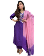 ANNI DESIGNER Womens Cotton Blend Straight Embroidered Kurta with Pant & Dupatta (Shampa Begani_XL_Begani_X-Large)
