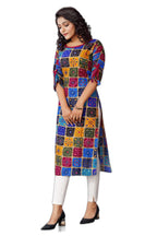 Pujia Mills Women'S Round Neck 3/4 Sleeve Rayon Bandhni Print Straight Regular Kurti Royal Blue