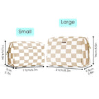 Large Vegan Leather Makeup Bag Zipper Pouch Travel Cosmetic Organizer for Women (Large, Light Checkerboard)