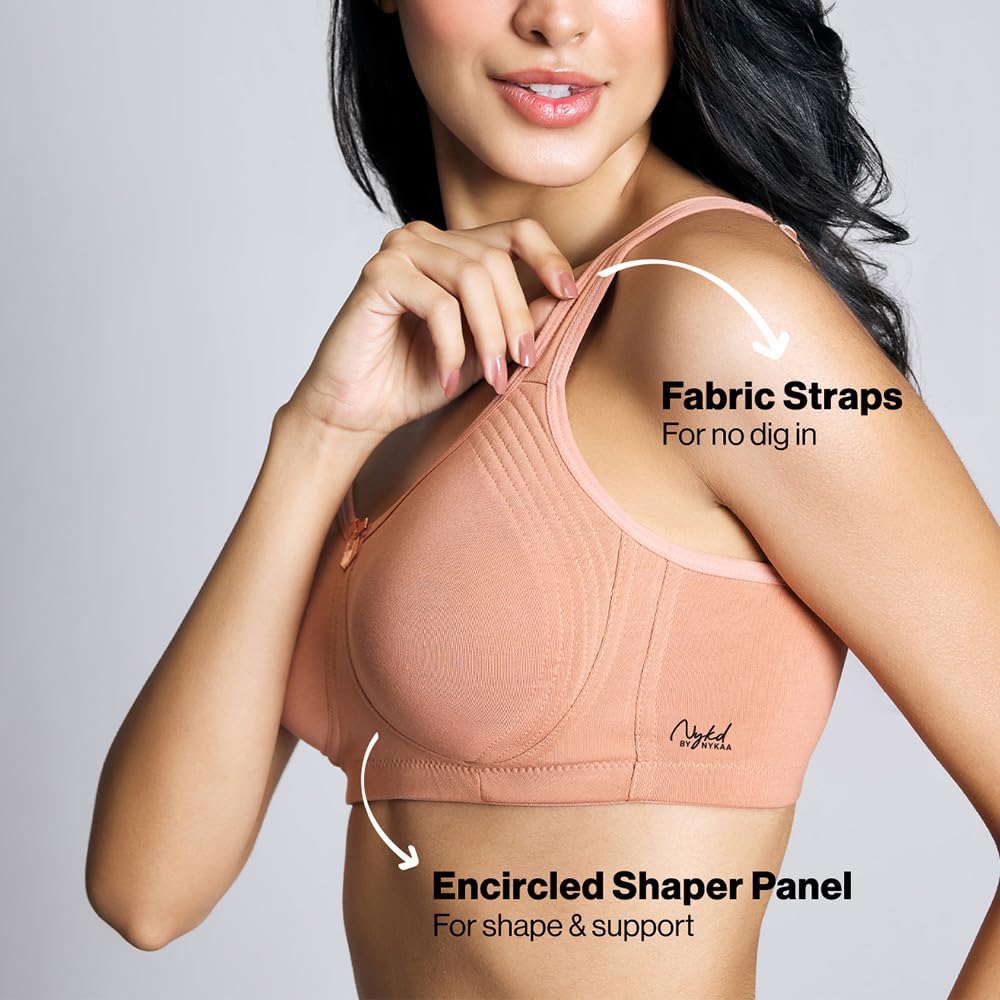 Nykd (Nyb169 Cotton Anti Microbial Non Padded & Non Wired Side Support Shaper Bra For Women | Full Coverage Bra With Detailed Co