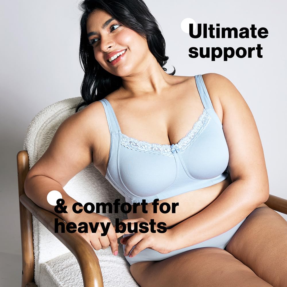Nykd (Nyb190 Cotton Non Padded & Non Wired Everyday Lace Bra For Women | Full Coverage Bra With Super Soft Wide & Thick Straps -