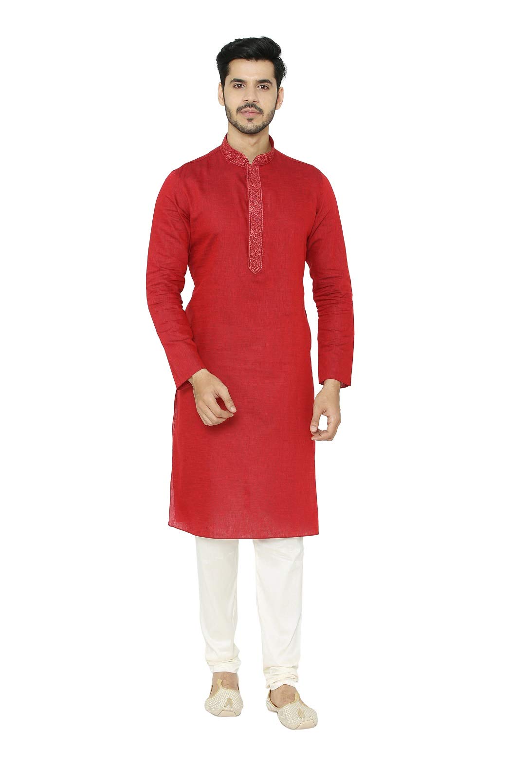 Manyavar Mens Cotton Other Kurta Pyjama (M301102_Maroon_L)