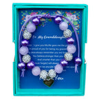 DOLON Purple Beaded Rhinestone Heart Charm Granddaugther Bracelet Adjustable Jewelry Back to School Birthday Christmas Holiday G