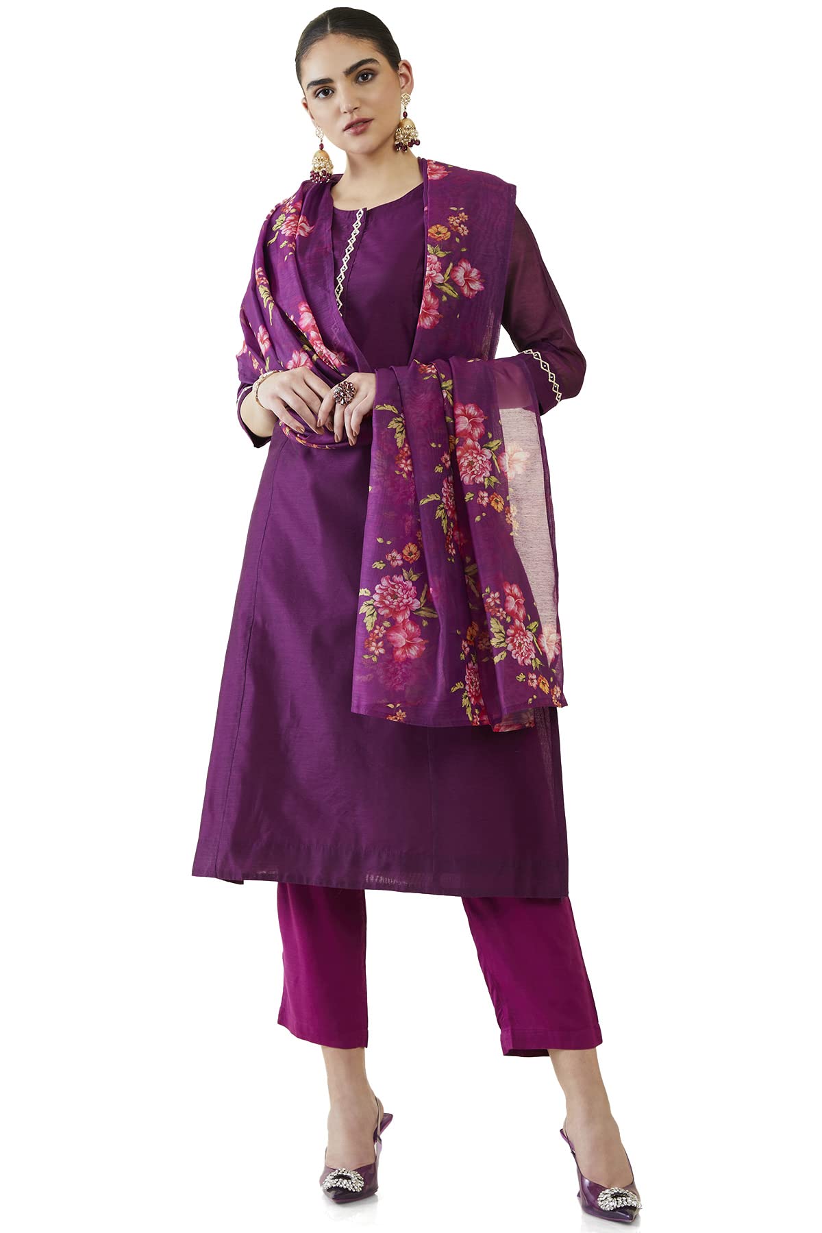 Soch Women Chiffon Solid Suit Set