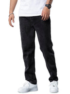 AVANOVA Mens Black Slant Pocket Wide Leg Jeans  Casual Loose Fit Denim Pants, Cotton Blend Trousers with Slant Pockets for Daily
