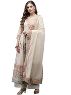 Ishin Women'S Beige Foil Printed Anarkali Kurta With Dupatta