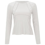 Shasmi Womens Elegant Solid White Solid Color Split Bust Long Sleeved Round Neck New Spring and Summer Plain Everyday Matching