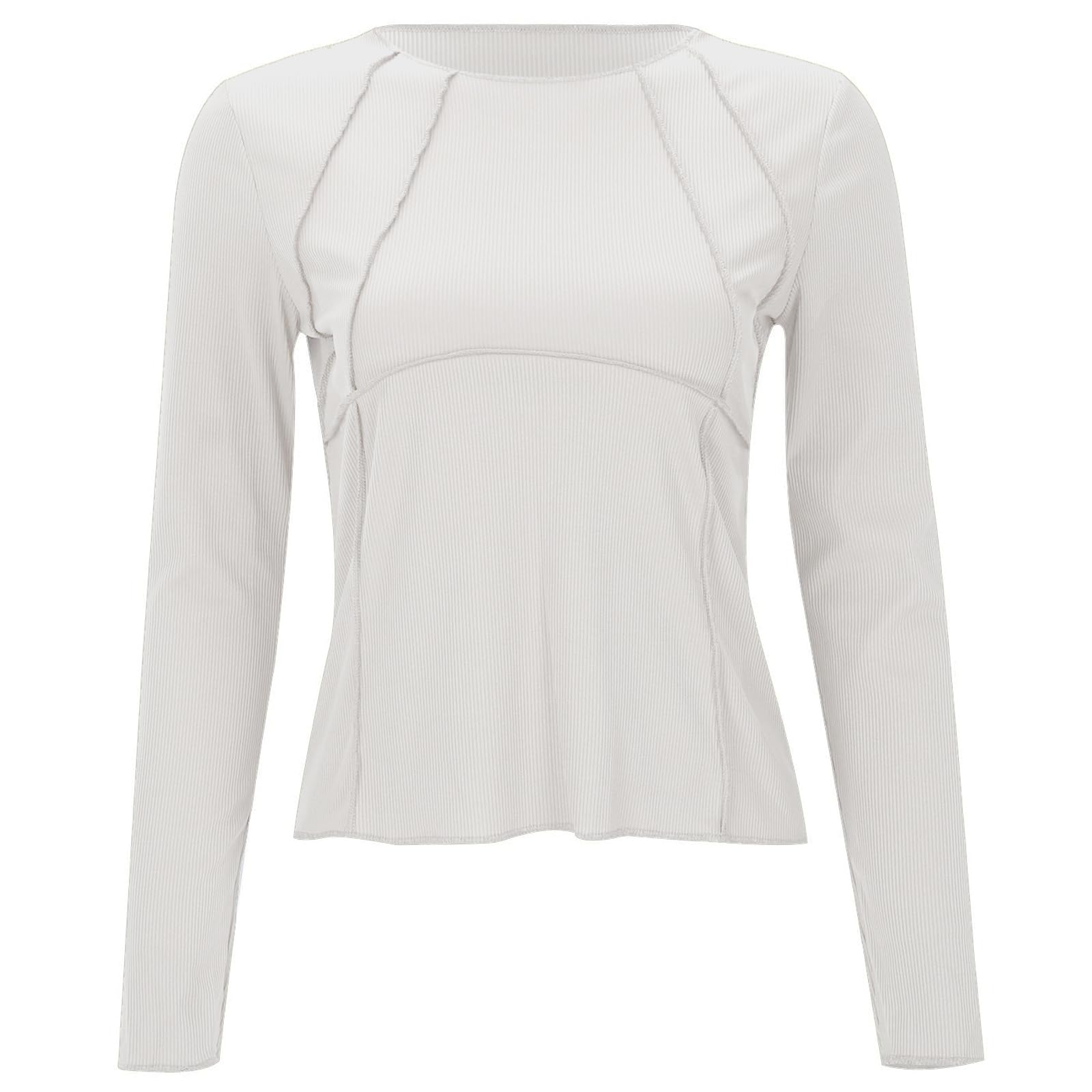 Shasmi Womens Elegant Solid White Solid Color Split Bust Long Sleeved Round Neck New Spring and Summer Plain Everyday Matching