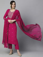 ANNI DESIGNER Ladies Cotton Blend Dupatta Kurta Trousers, pink, 3XL