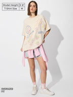 The Souled Store Embroidered T-Shirt: Sunshine Women and Girls Short Sleeve Round Neck Graphic Printed Cotton Oversized T-Shirts