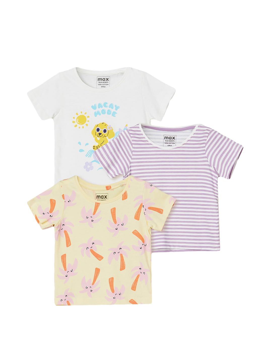 Max Girls Assorted TShirt  Pack Of 3 (Multicolour_1824 M) 18-24