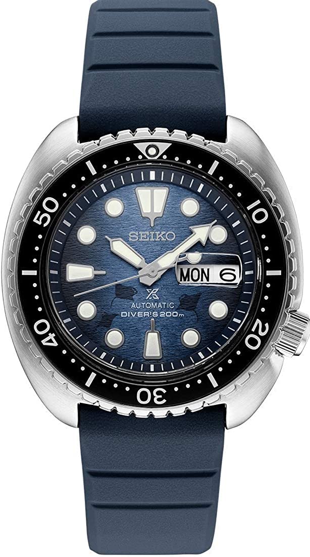 SEIKO SRPF77 Automatic Watch for Men - Prospex Automatic Diver - Manta Ray Patterned Blue Dial with Day/Date, Rotating Bezel, 20