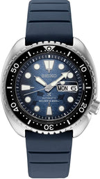 SEIKO SRPF77 Automatic Watch for Men - Prospex Automatic Diver - Manta Ray Patterned Blue Dial with Day/Date, Rotating Bezel, 20