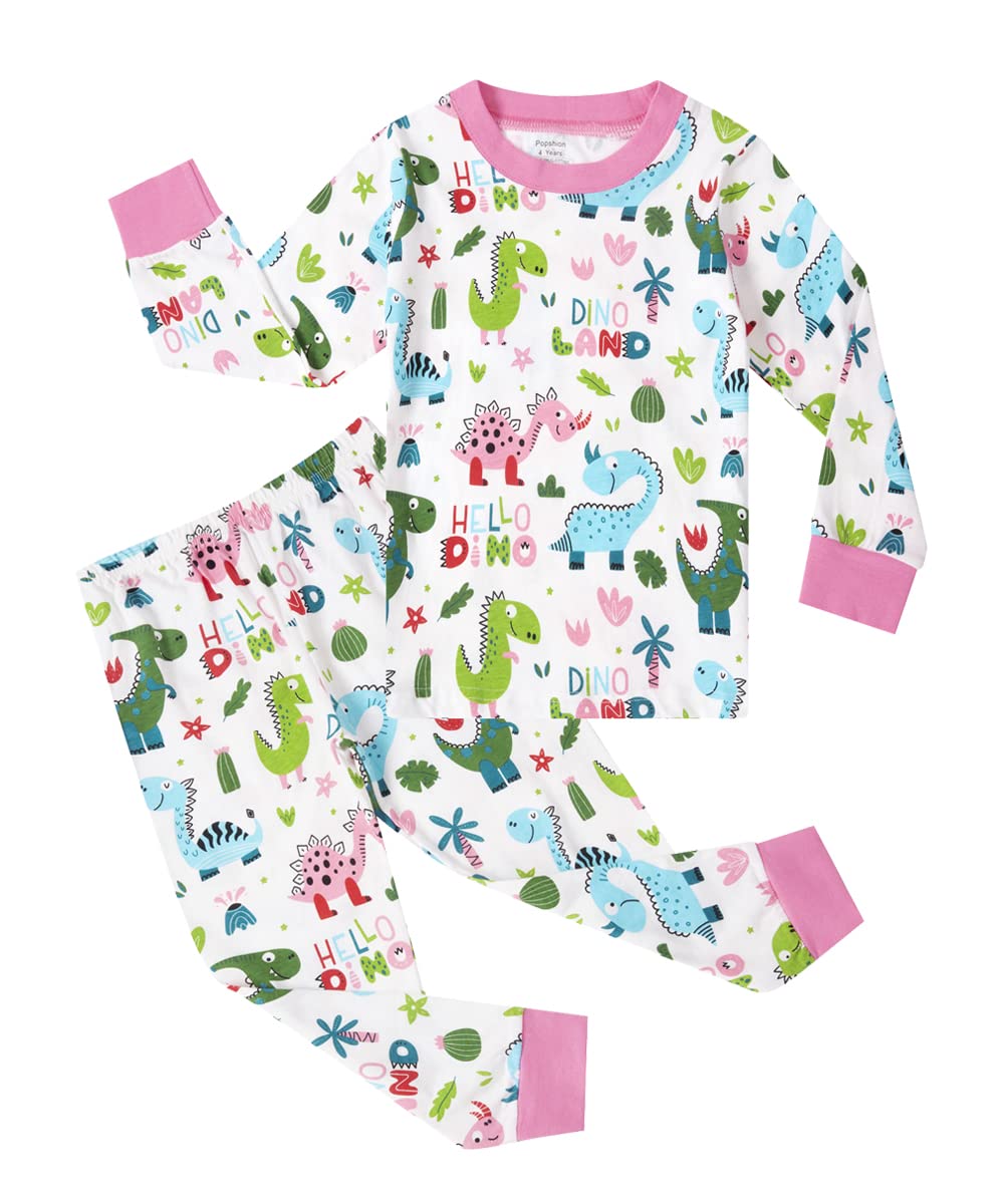 Toddler Girl Pajamas Sets Long Sleeve Cotton Pajamas Baby Girls Clothes PJs Two Piece Kids Jammies 2 to 10 Years, Dinosaur96, 3 3