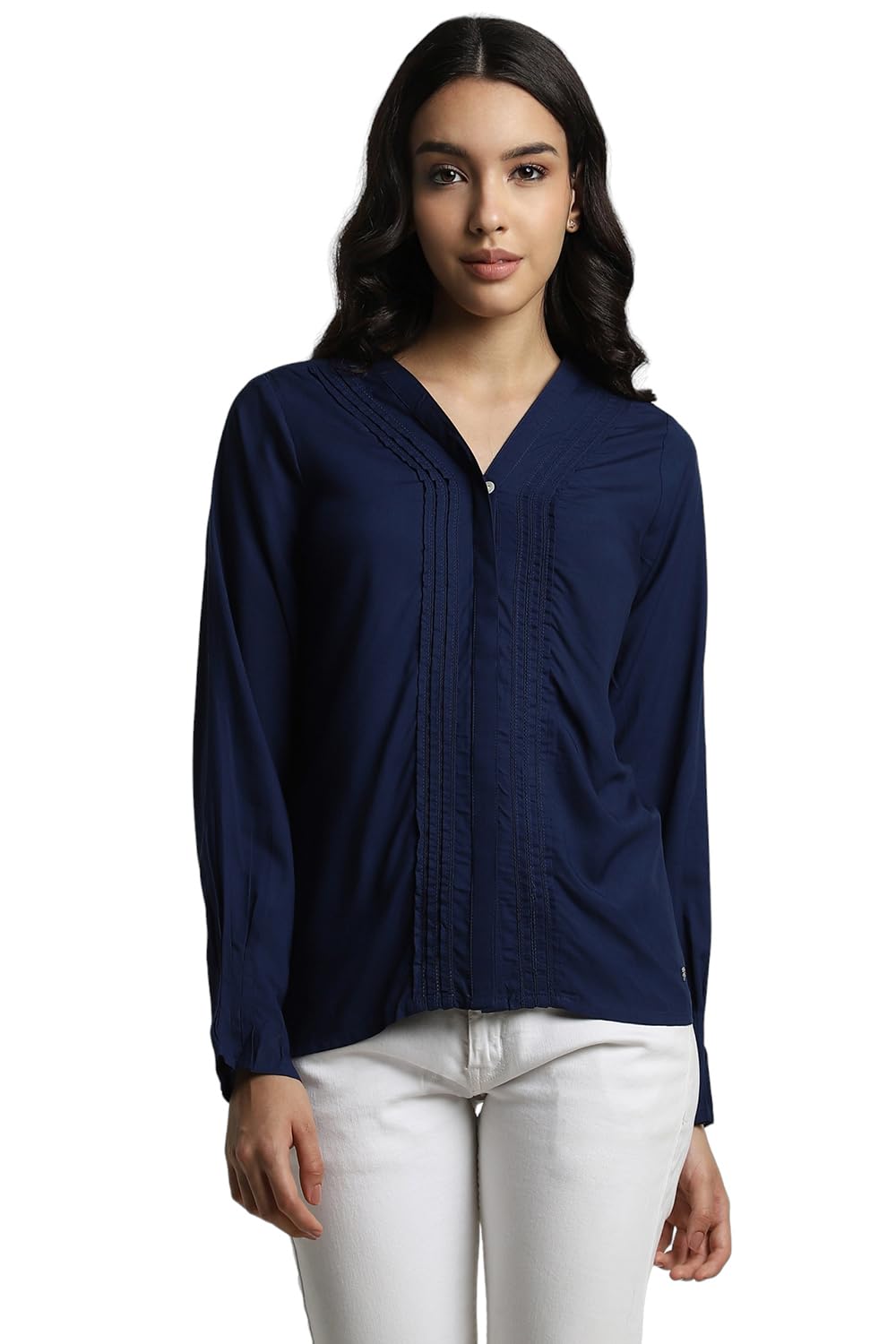 Allen Solly Women Solid Casual Cotton Full Sleeve Stretch Button-Down Shirt