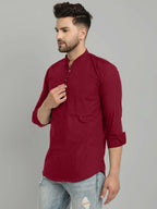 Royalscout MenS Cotton Blend Full Sleeve Short Kurta With Mandarin Collar Maroon