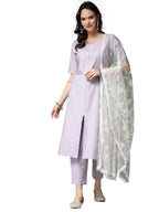 Stylum Women'S Solid Cotton Blend Straight Kurta Pant Dupatta Set (Kpdxlavendernuv34_Lavender, Xs)