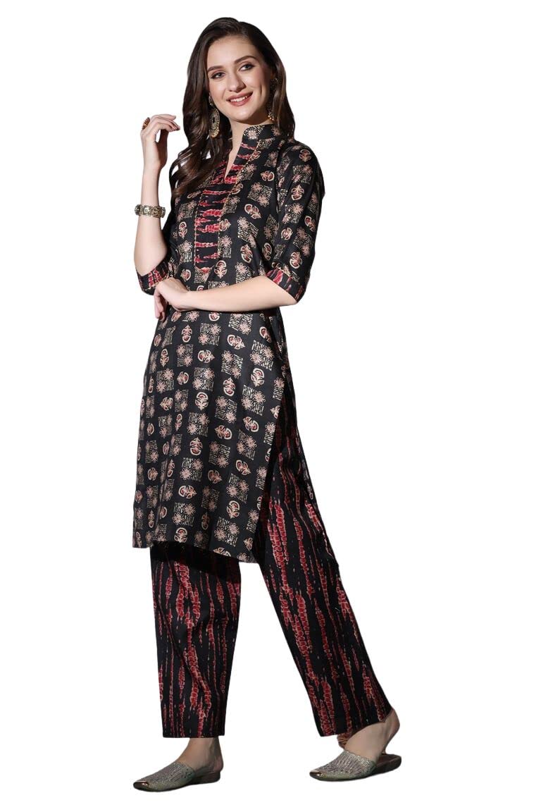 Dhruvi Trendz Women Cotton Blend Kurties Regular Fit Casual Fancy (Dt-K2703_Black_L)