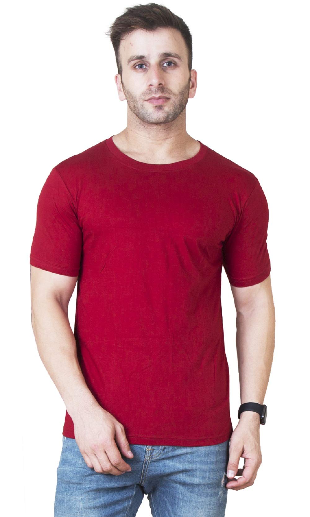 Veirdo Men's Cotton Short Sleeve Solid Regular Fit T-Shirt