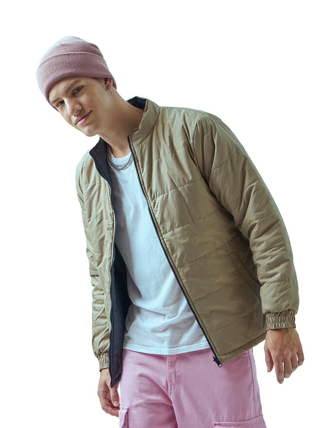 Bewakoof MenS Solid Regular Fit Puffer Jacket_596295_Brown_Xl