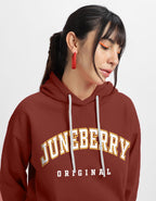 Juneberry Fleece Oversized Baggy Fit Hooded Sweatshirt Drop Shoulder Typographic Logo Printed Full Sleeve Hoodie For Women (Os_H