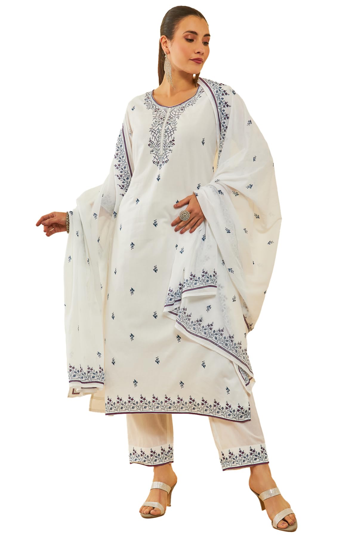 Soch Women & Cotton Floral Printed Suit Set with Cutdana Details